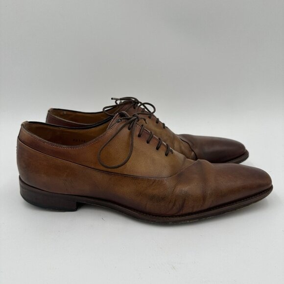 Magnanni Cognac Brown Leather Dress Shoes Men’s‎ Size 9.5 Oxford Brogues - Picture 2 of 10